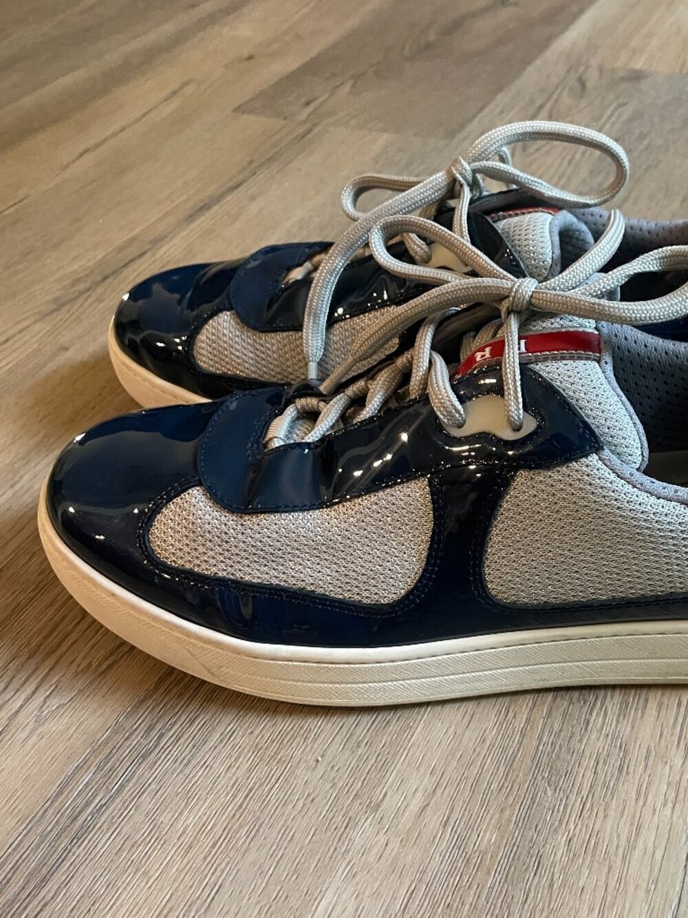 Prada Men's Patent Leather & Mesh Sneakers, 4E3166 Deep Blue Outdoor Size: 8 - Picture 2 of 12